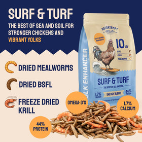 Hatortempt Surf & Turf mealworms appear whole and crisp for hens' meals.