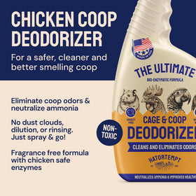 Hatortempt unscented coop spray shown for easy coop application.