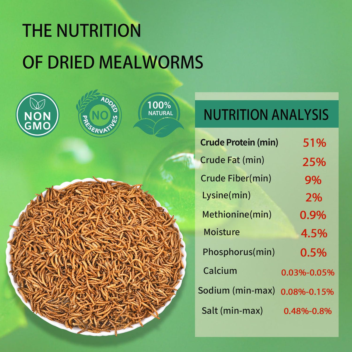 Hatortpet dried mealworms closeup texture for poultry snack.