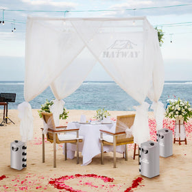 Hatway weights used to stabilize a pop-up canopy outdoors.