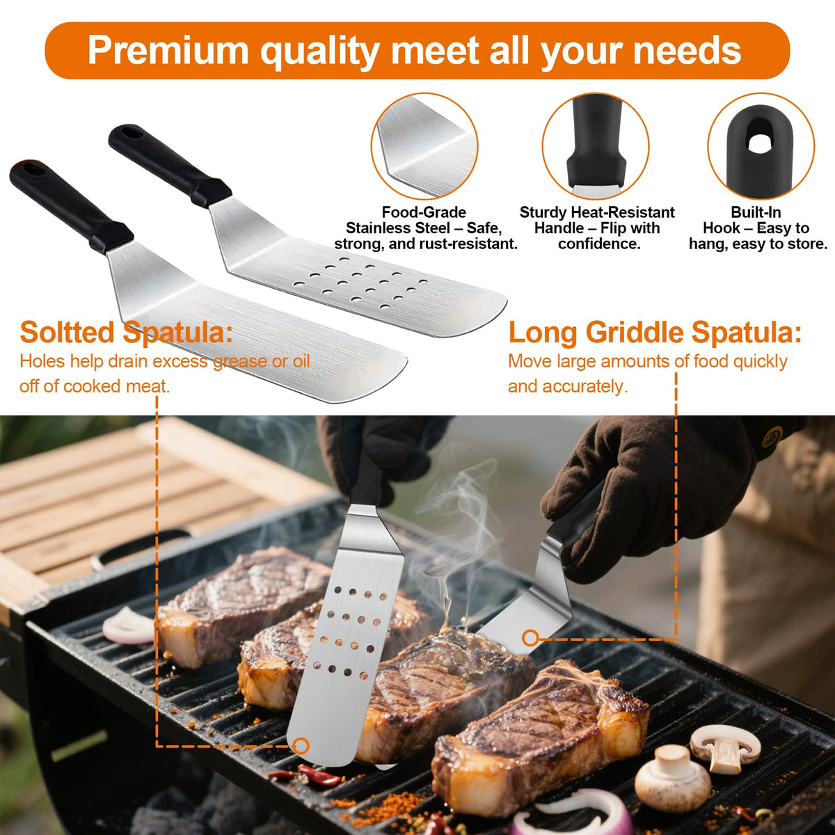 Haultery 42PCS slotted spatula helps drain fat while turning
