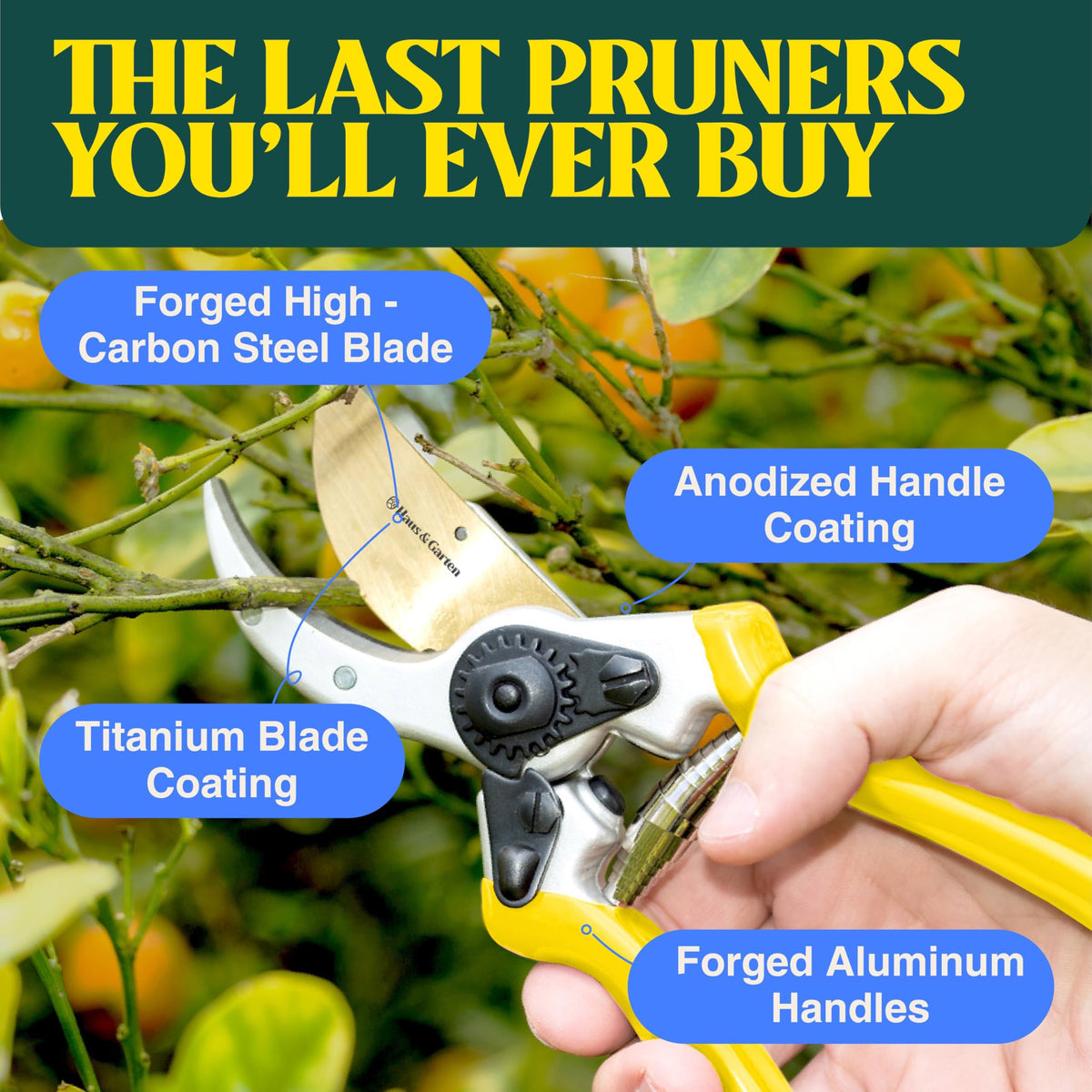 Haus & Garten ClassicPRO ergonomic grip highlights comfortable pruning sessions.