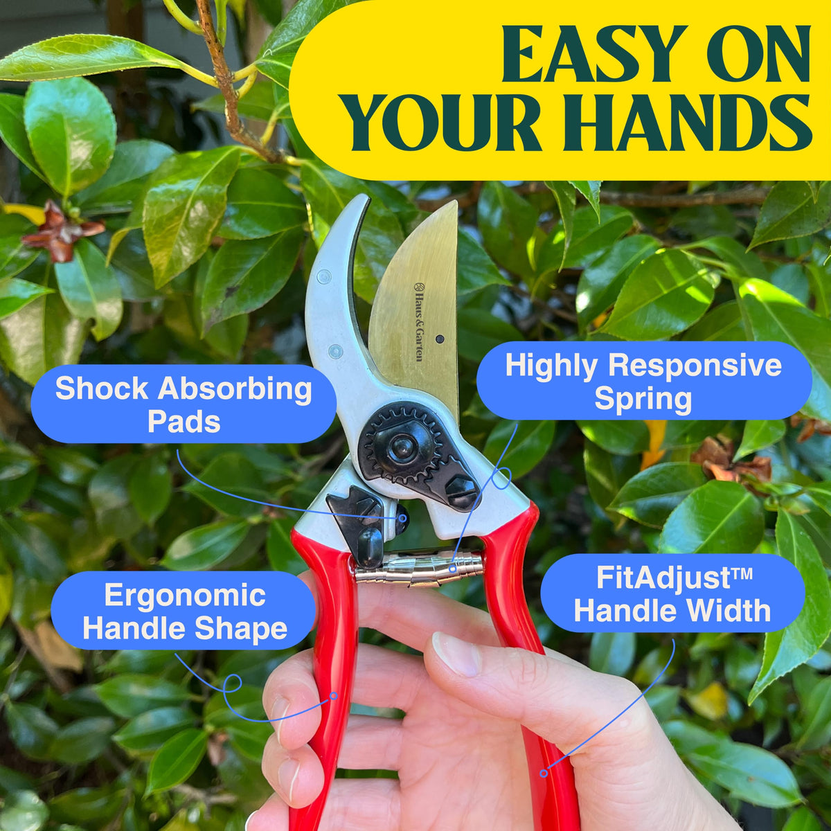Haus & Garten ClassicPRO titanium-coated blades resist rust and wear.