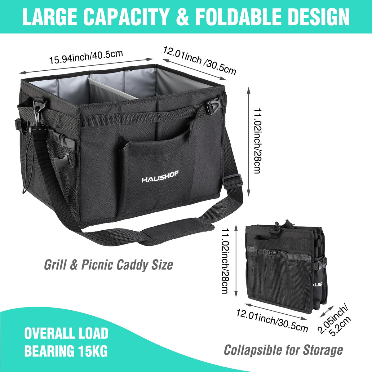 HAUSHOF grill caddy front logo pocket keeps small items organized