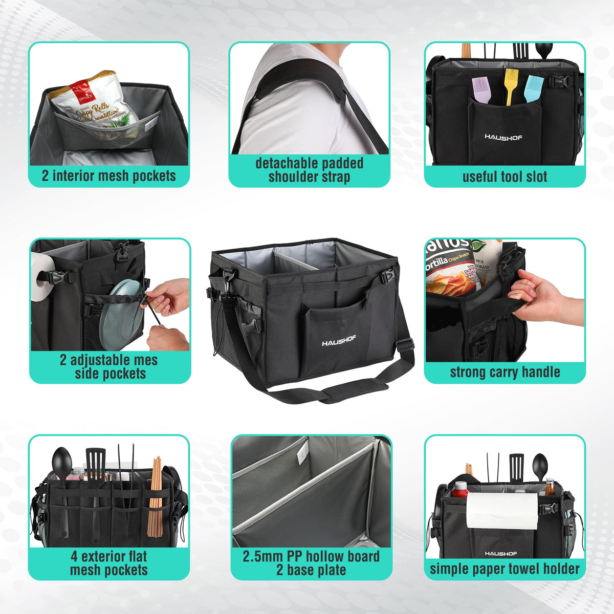 HAUSHOF grill caddy interior mesh pockets store utensils and condiments