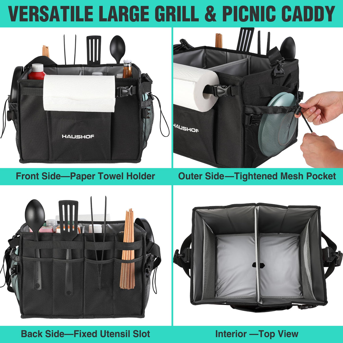 HAUSHOF grill caddy utensil slots help tidy grilling tools