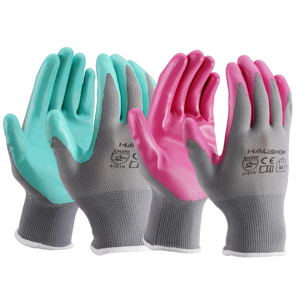 HAUSHOF women's garden glove with nitrile-coated palm for improved grip.