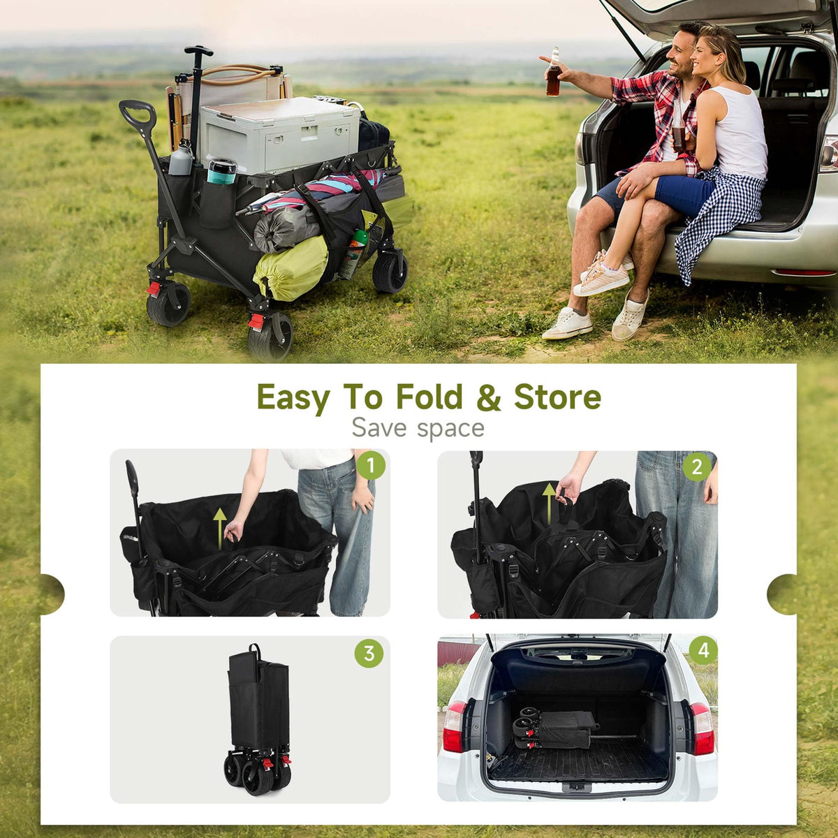 HAUSPROFI 400 lb steel frame supports heavy camping or shopping loads