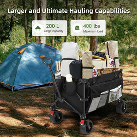 HAUSPROFI wagon showing large all terrain wheels for smooth rolling on grass