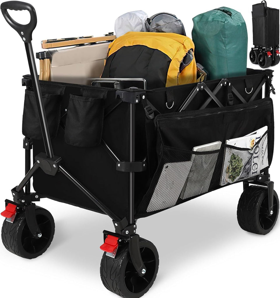 HAUSPROFI Collapsible Wagon with deep 7 cu ft interior, ideal for beach gear and groceries