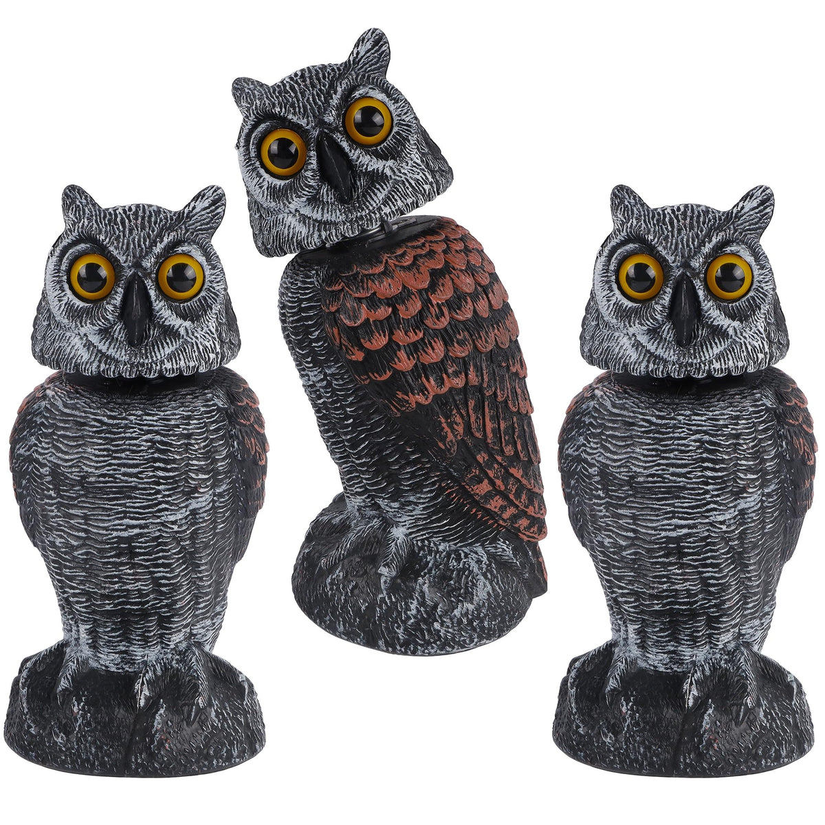 Hausse 3-pack owl decoys deter birds in the garden with a realistic look.