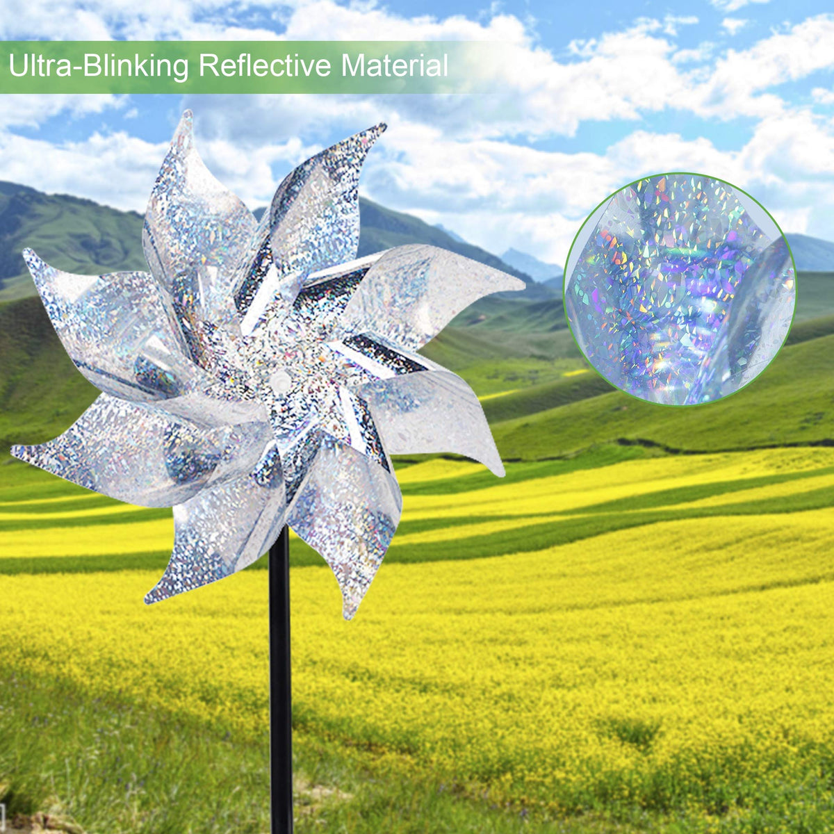 Hausse bird repellent pinwheels protect orchards and gardens.