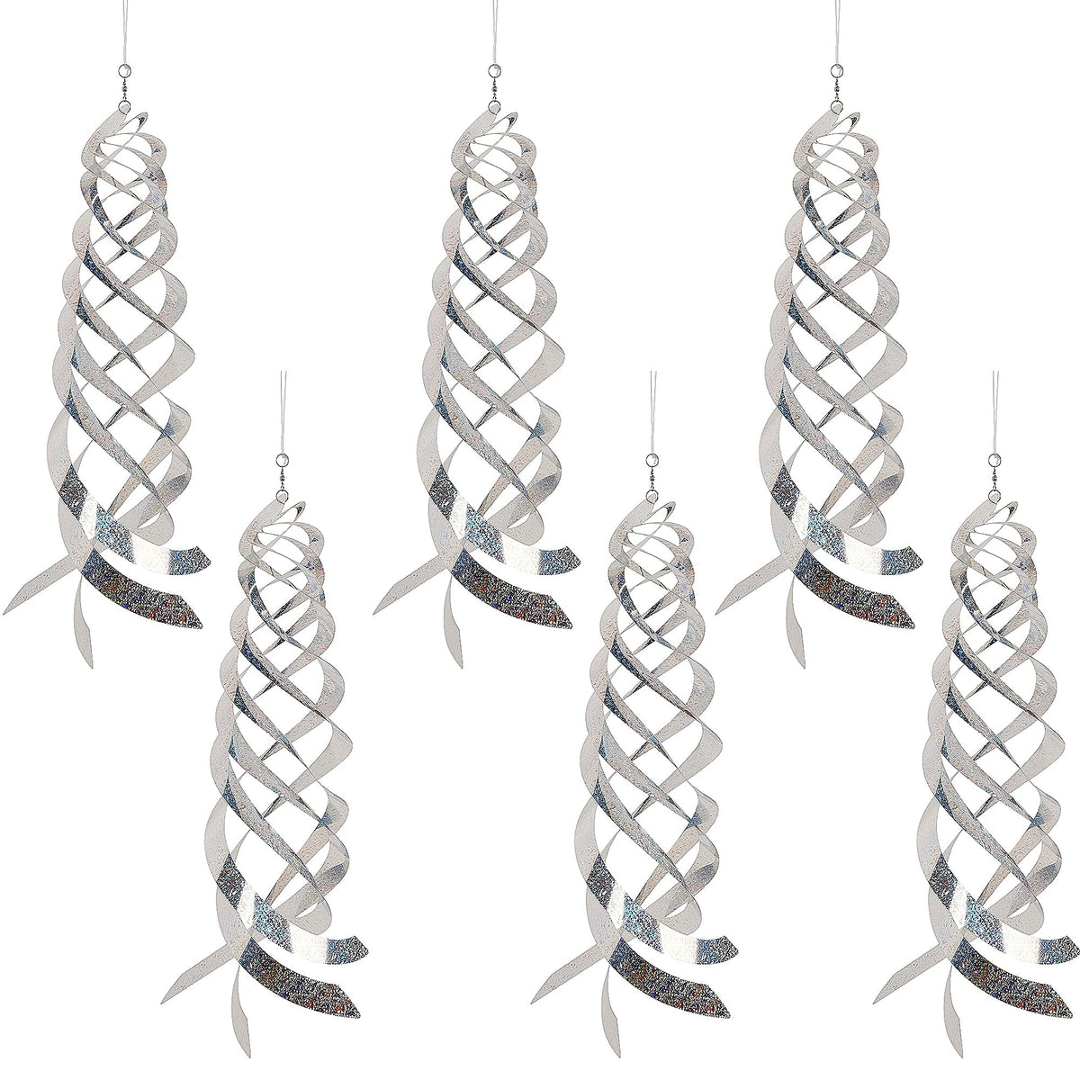 Hausse bird-repellent spiral reflectors in silver, six-pack deter birds from gardens.