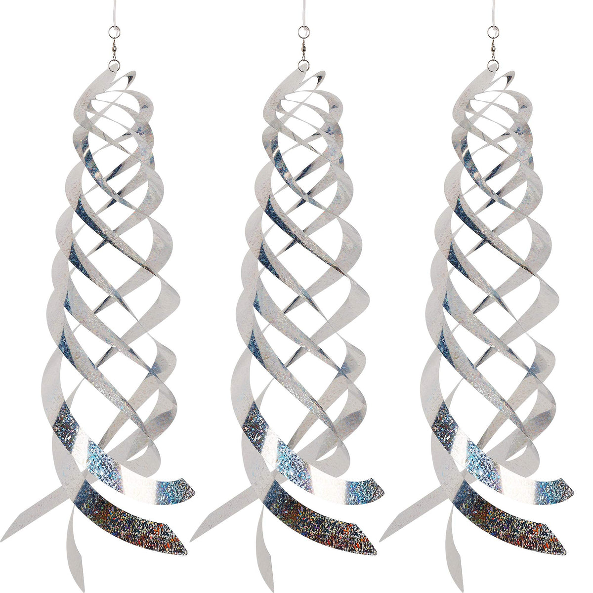 Hausse bird-repellent spiral reflector in silver deters birds with bright reflective light.