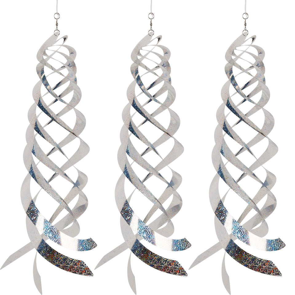 Hausse bird-repellent spiral reflector in silver deters birds with bright reflective light.