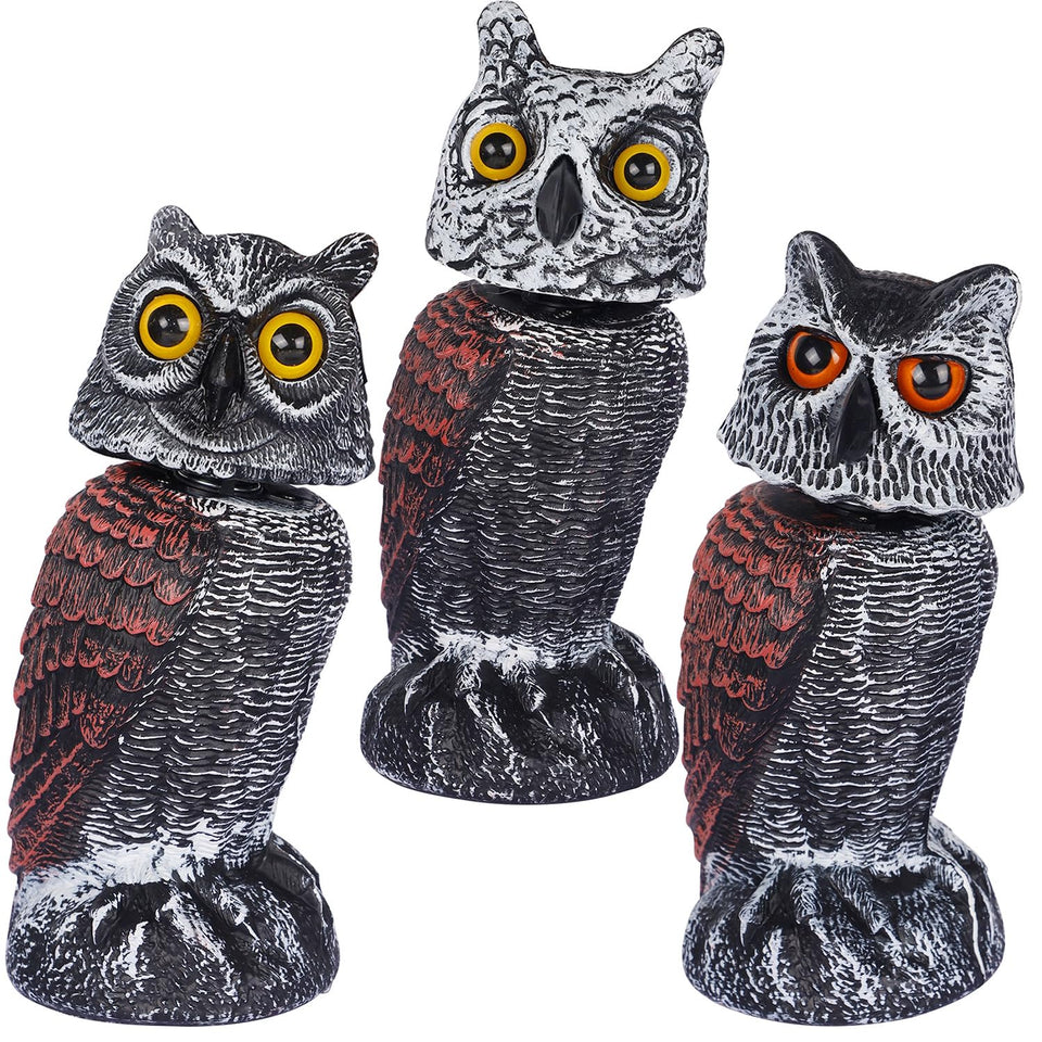 Hausse horned owl decoys, 3-pack, front view for garden protection.