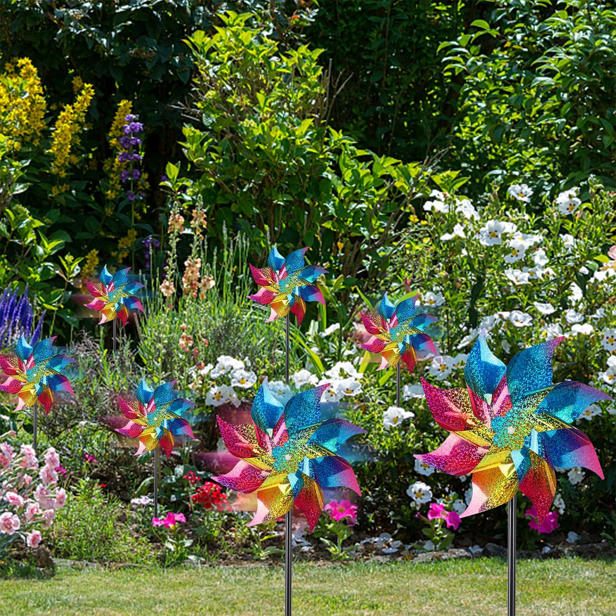 Hausse colorful pinwheels yard decor helps keep birds away in sunlight