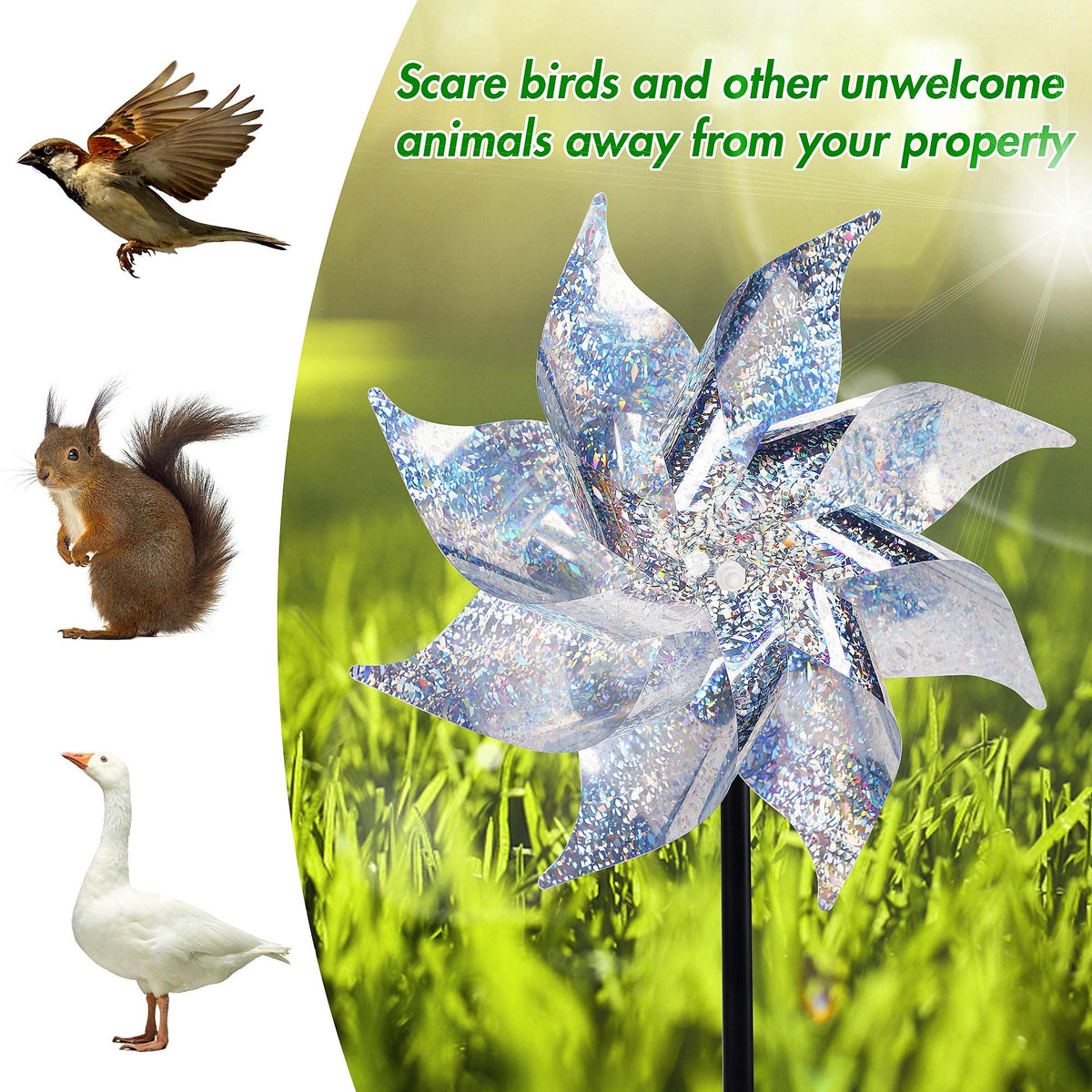 Hausse garden spinner pinwheels stand 18.5 inches tall for visibility.