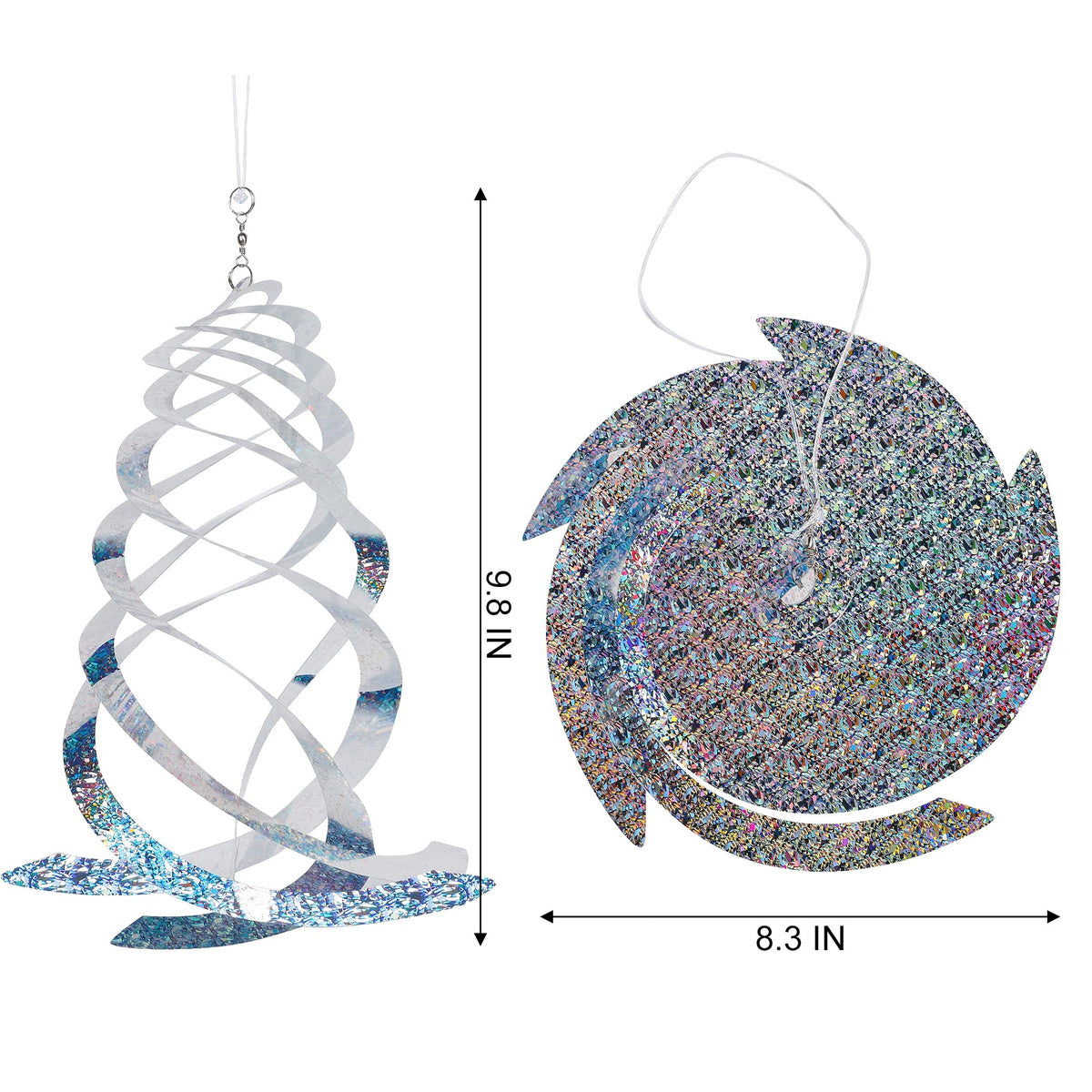 Hausse hanging bird deterrent spinner with nylon lanyard for outdoor use.