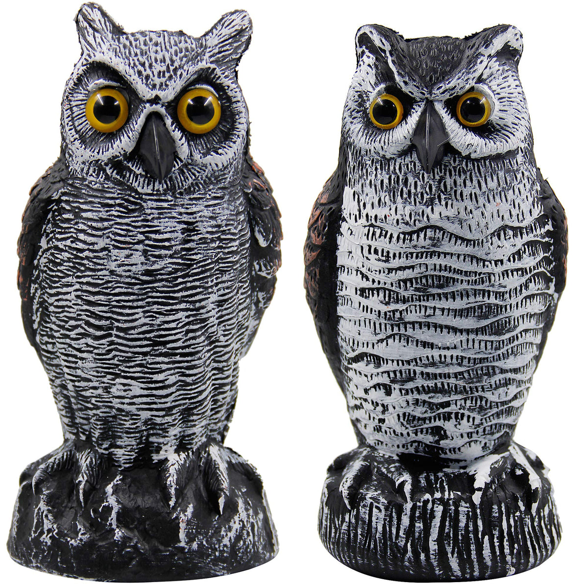 Hausse horned owl decoy stands 10.5 inches tall to deter garden birds.