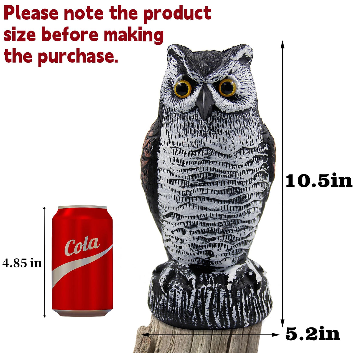 Hausse horned owl decoy with realistic eyes for credible predator deterrence.