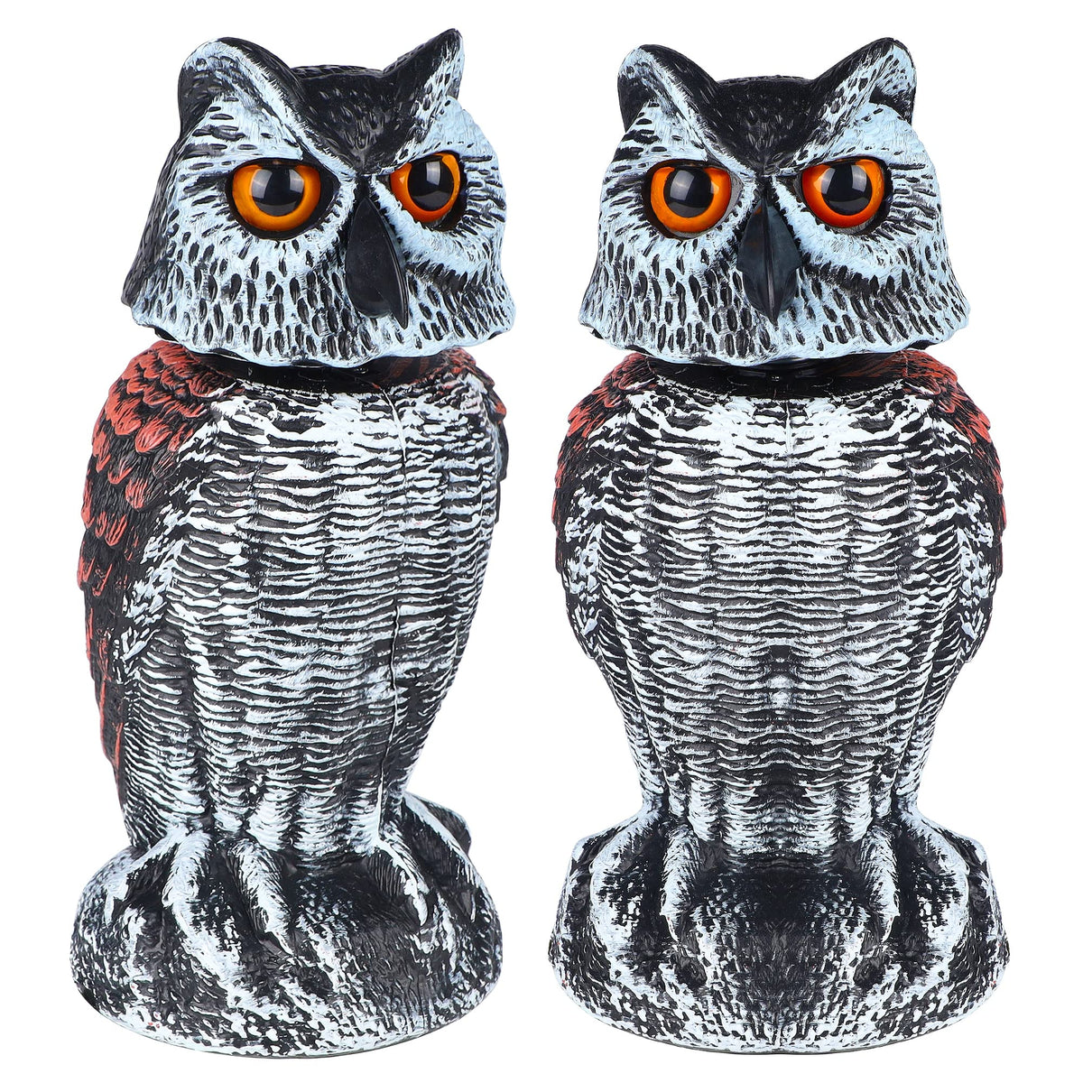 Hausse owl decoy with rotating head deters birds in gardens
