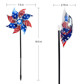 Hausse patriotic pinwheels designed for 4th of July with stake and bright reflections.
