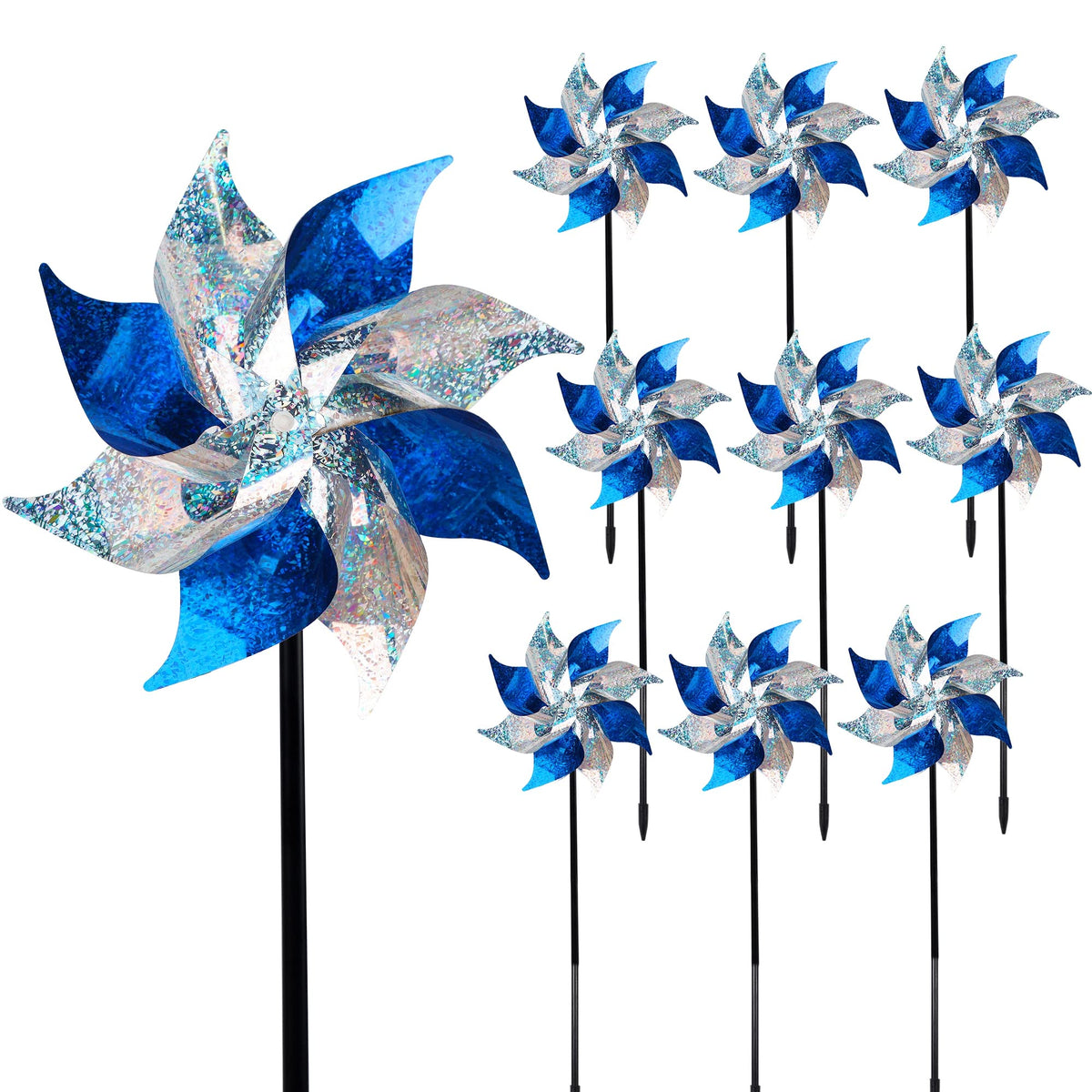 Hausse pinwheels blue and silver reflect sunlight to deter birds from yards