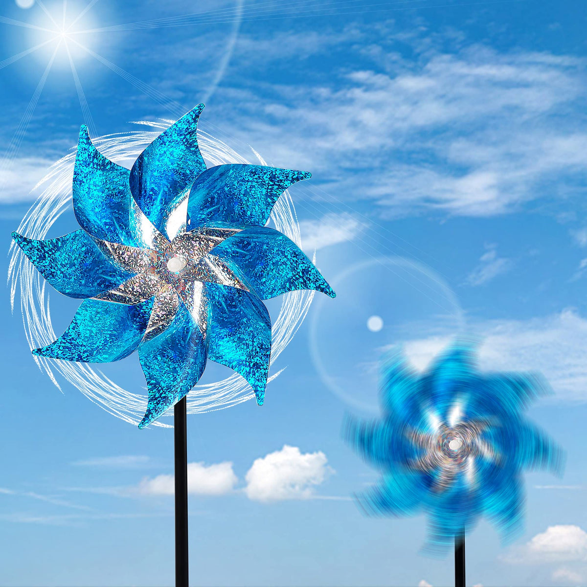 Hausse reflective pinwheels blue garden decor adds color while deterring birds