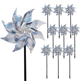 Hausse reflective pinwheels with stakes for quick setup and deterrence.