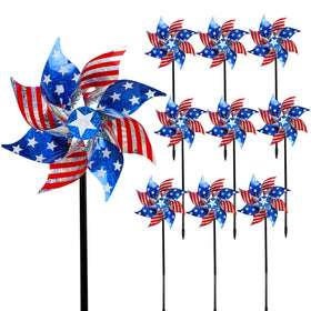 Hausse reflective pinwheels with US flag on stick for garden decoration and bird deterrence.