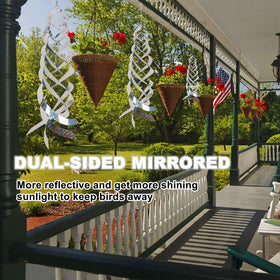 Hausse silver mylar spinner hangs easily and rotates in breeze for humane deterrence.