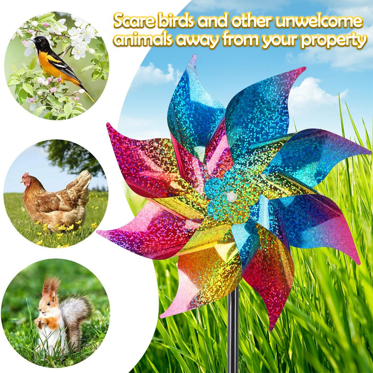 Hausse sunlight reflection bird deterrent pinwheel adds visual flashes in the yard
