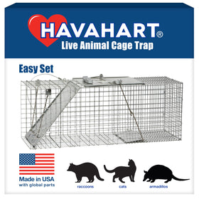 HAVAHART 1085 trap assembly view shows easy setup for humane wildlife capture.