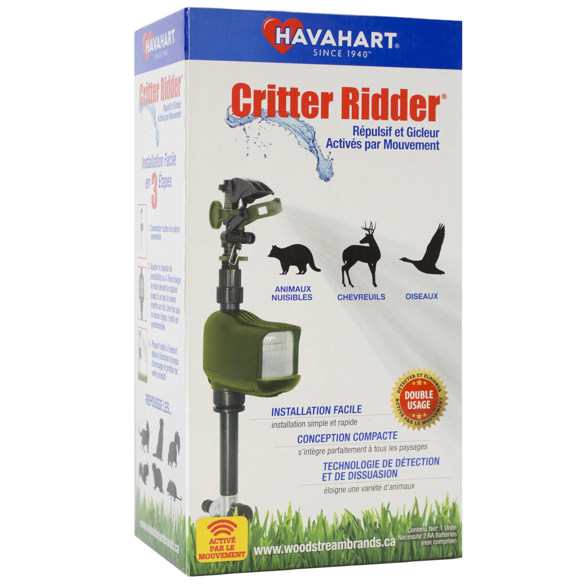 HAVAHART Critter Ridder infrared sensor detects movement up to 60 feet to deter pests.