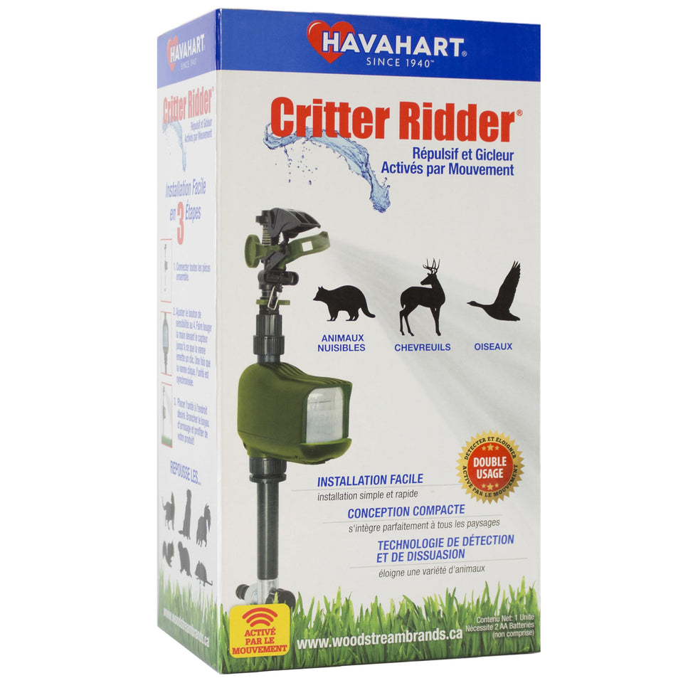 HAVAHART Critter Ridder infrared sensor detects movement up to 60 feet to deter pests.