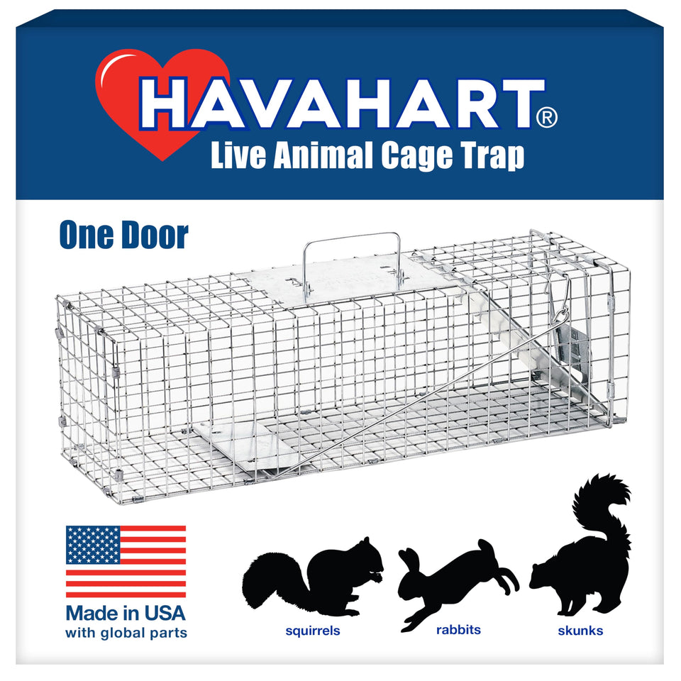 HAVAHART medium 1-door trap entrance enables humane capture of small animals.