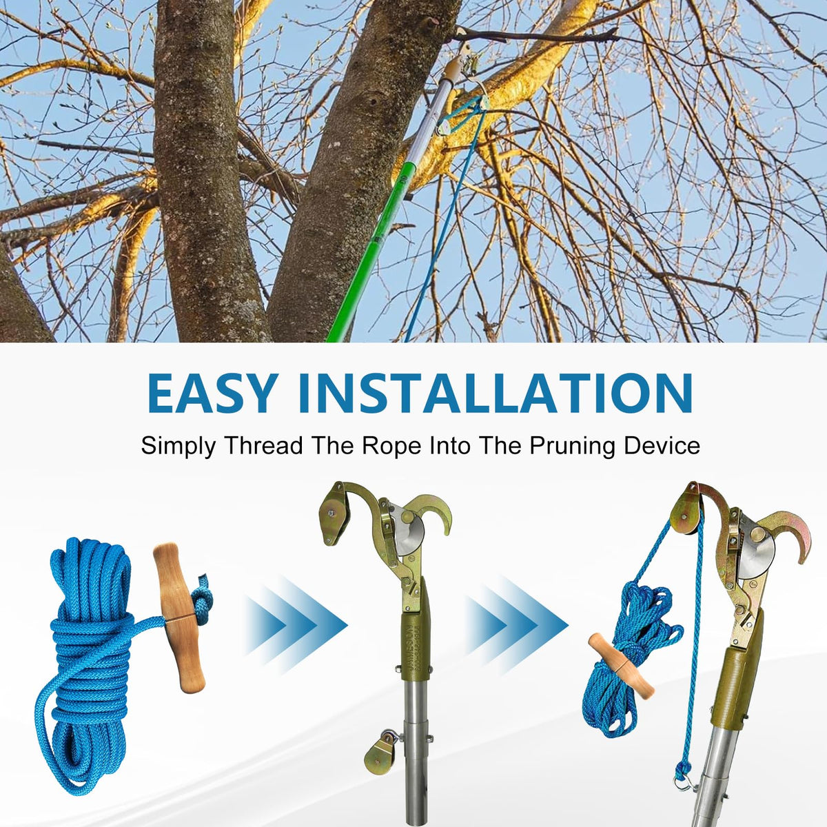 Installation guide: rope threaded through pulleys for smooth operation