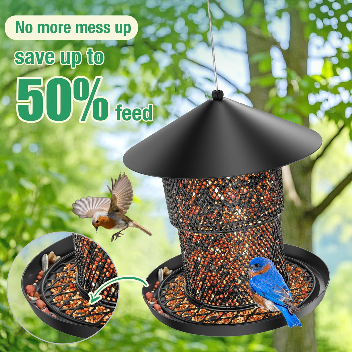 HAVENATURE Bird Feeder 3.7lb capacity supports steady seed availability.