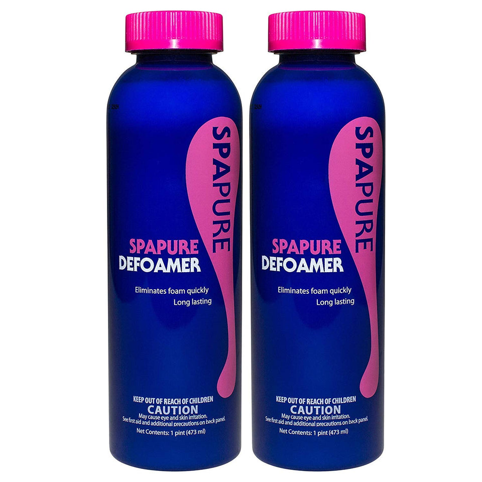 Haviland PureSpa SpaPure Defoamer 2-pack bottle pouring reduces spa foam quickly.