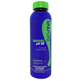 Haviland SpaPure pH Up bottle pouring to balance spa water safely.