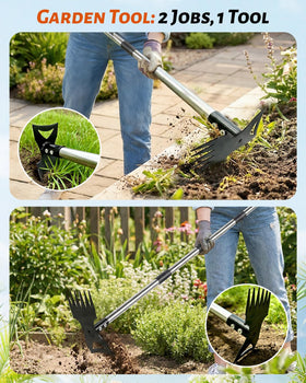 HAWAJOK 2-in-1 head for deep root weed extraction and leveling.