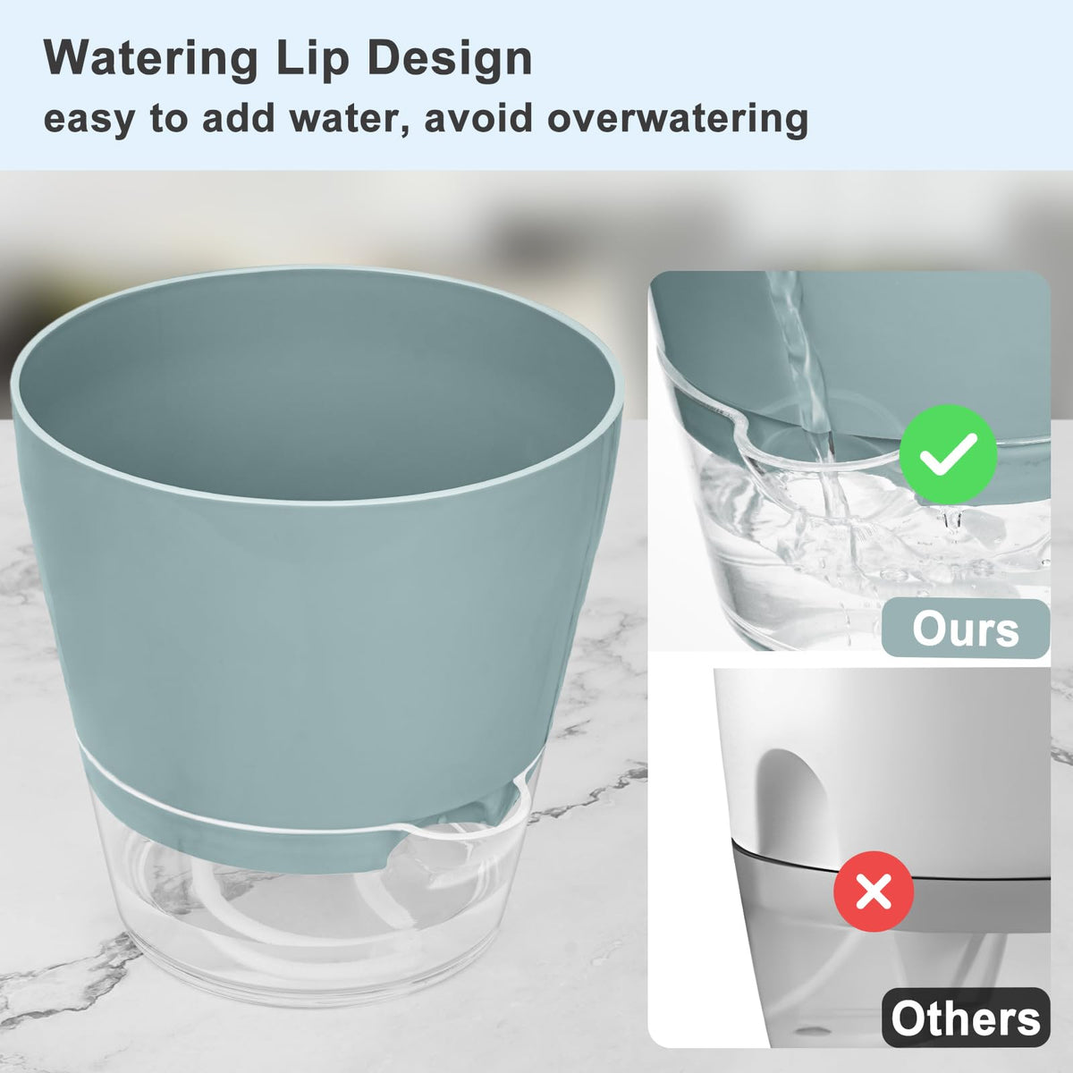 Hayder plant pot with transparent reservoir to monitor water levels.