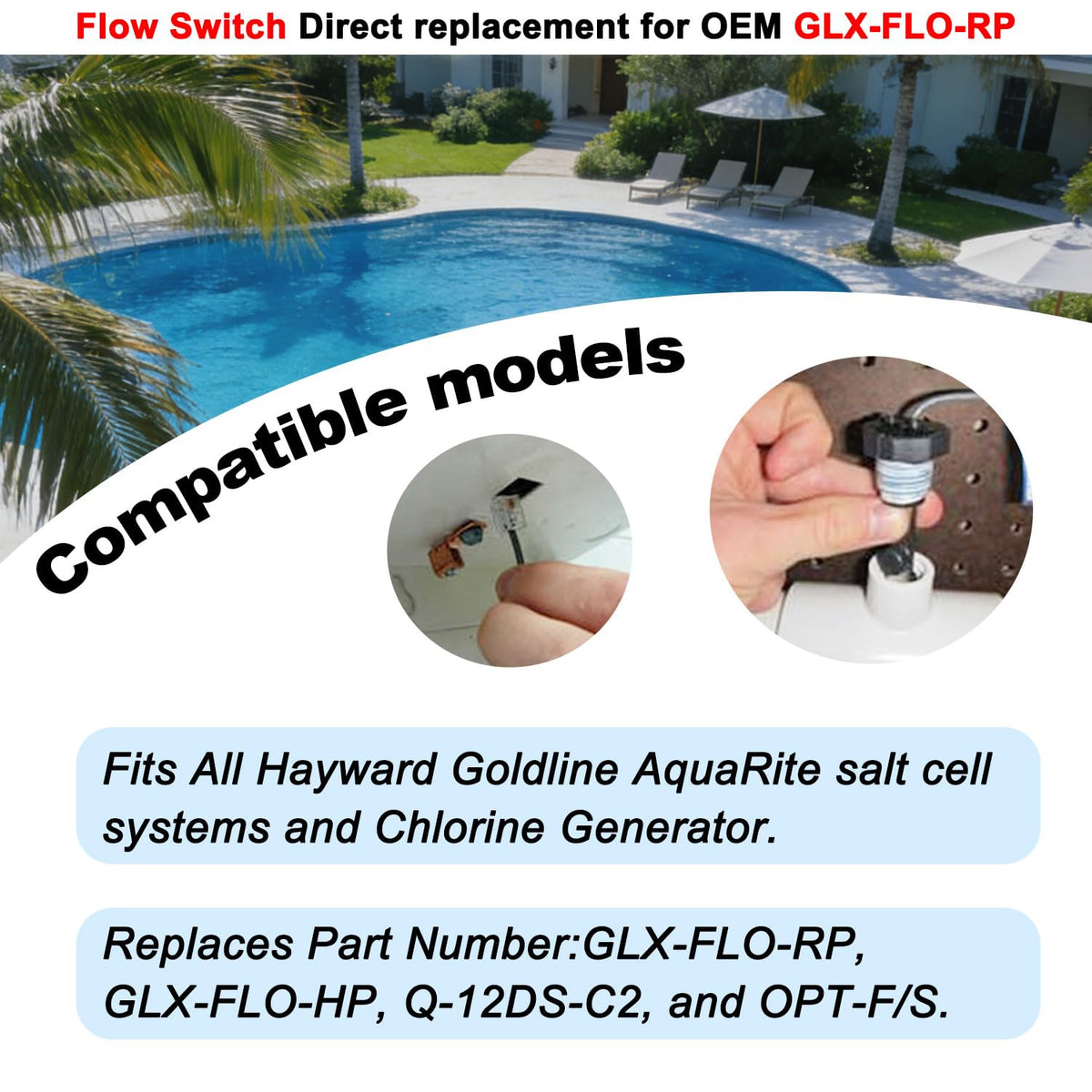 Hayward compatibility flow switch assembly ready for Aqua Rite systems.