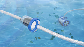 Hayward W560 Navigator canister in action, prevents clogs and maintains pump flow during vacuuming