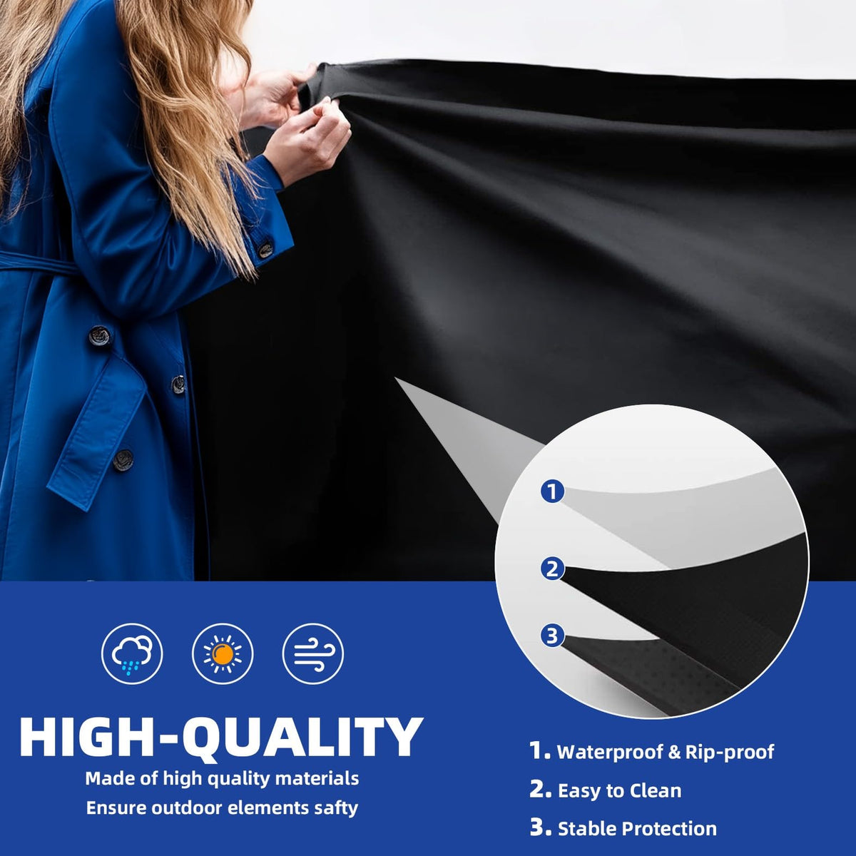 HAZBEN cover includes hook-and-loop straps for windy conditions.