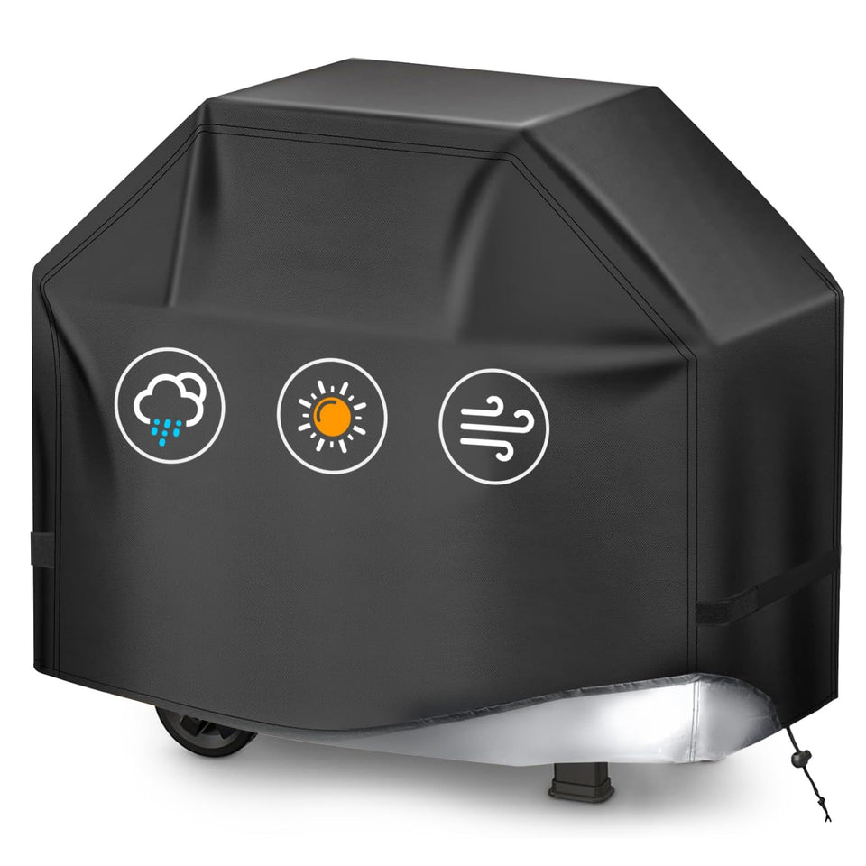 HAZBEN grill cover with waterproof material shields grill from rain and dust.