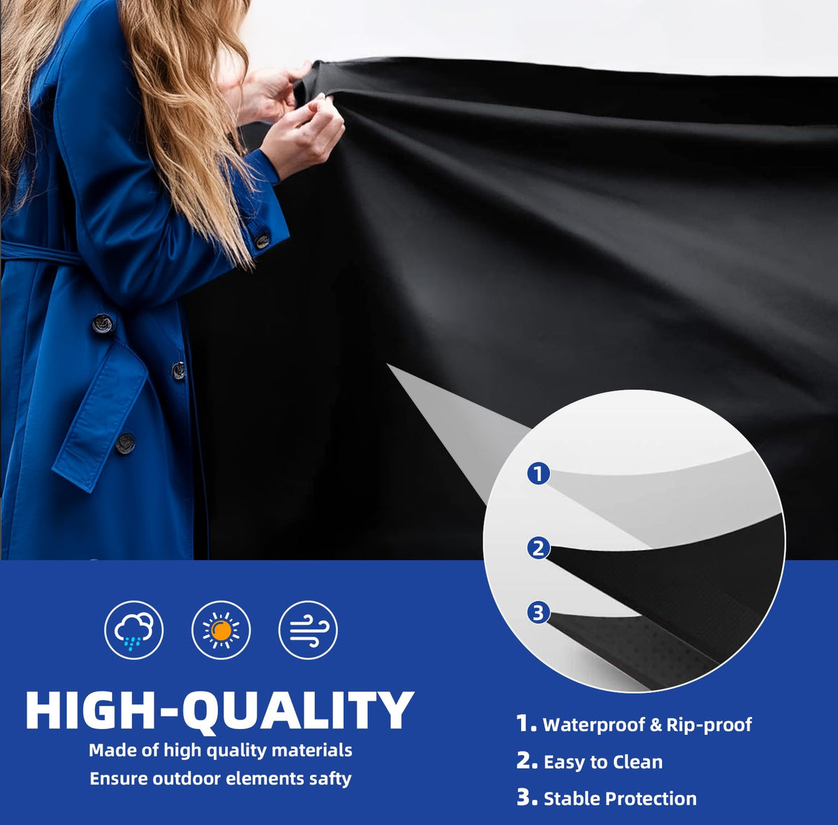 HAZBEN Perfect Grill Cover adjustable-hem-drawstring demonstrates secure fit.