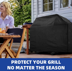 HAZBEN Perfect Grill Cover black finish blends with outdoor decor.