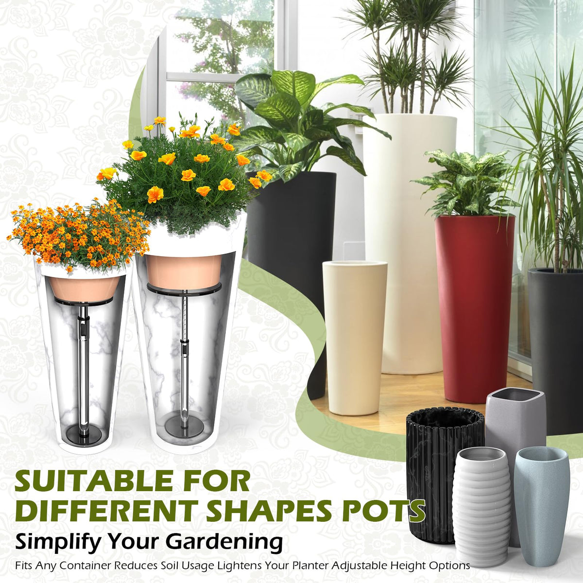 Hazztoll plant risers inside decorative pots hide gaps and improve airflow.